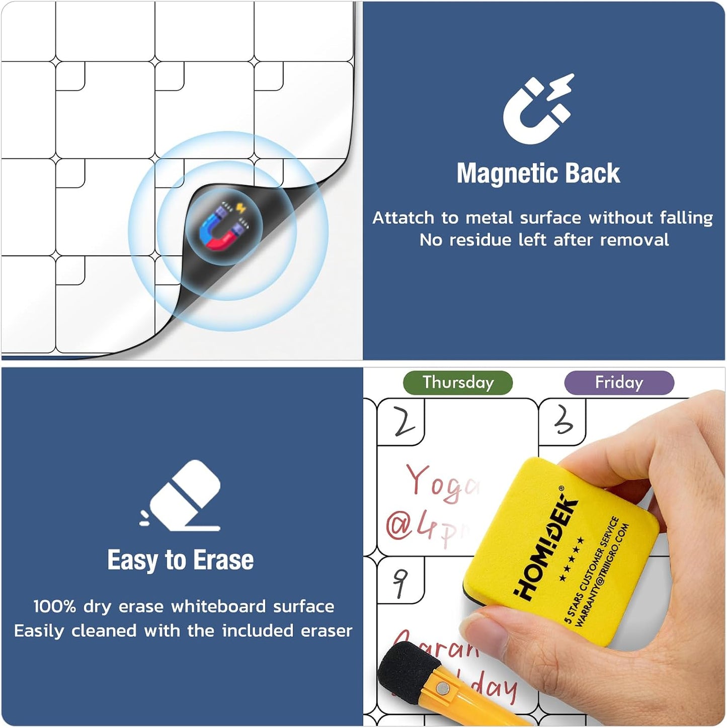Magnetic Meal Planner Menu Board: Reusable Dry Erase Family Planning Board with Grocery List & Fridge Freezer Inventory List for Refrigerator, Dry Erase Markers and Eraser Included - 14x11 Inches