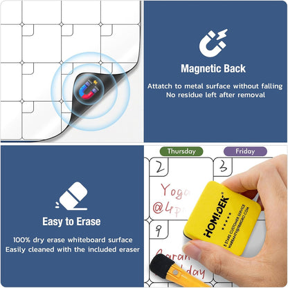 Magnetic Meal Planner Menu Board: Reusable Dry Erase Family Planning Board with Grocery List & Fridge Freezer Inventory List for Refrigerator, Dry Erase Markers and Eraser Included - 14x11 Inches