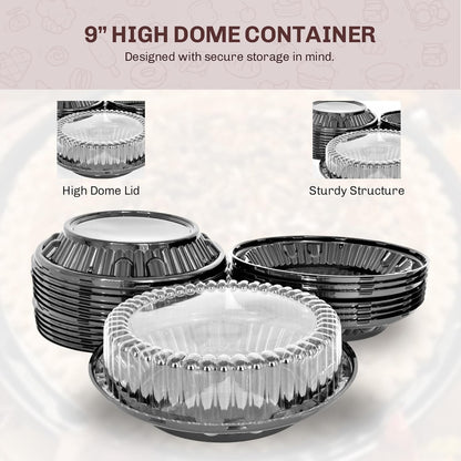 9 Inch Plastic Pie Containers With High Dome Lid - Durable Pie Containers With Lids - Stackable Pie Carrier Disposable, To Go Pie Containers & Flan Containers - Ideal for Restaurants & Bakeries - WJ43