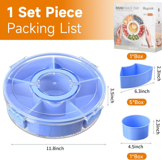Dishwasher Safety -Divided Rotating Serving Tray with Lid and Handle,Portable Snackle Box for Fruits Snacks Charcuterie,Clear Organizer and Fridge Storage Container,Veggie Platters for Adults Child