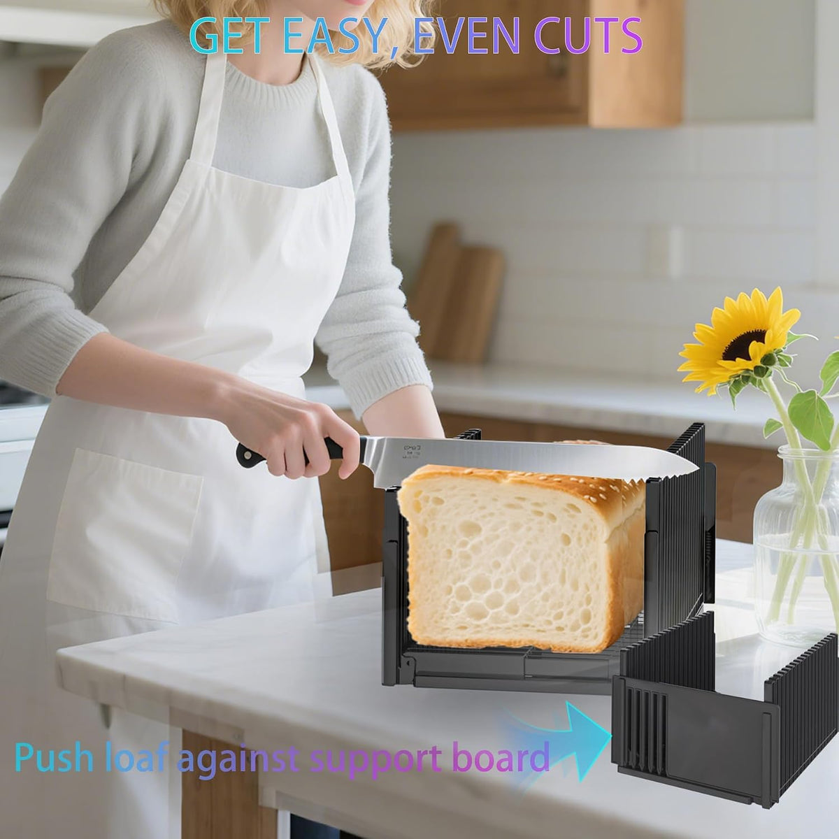 Bread Slicer for Homemade Breads , Adjustable Thickness Slicing Guide , Foldable Portable Bread Cutter Suitability for Homemade Breads, Bagel ,Cakes - Kitchen Gadget, Baking Tool ,Gifts for Mom Dad