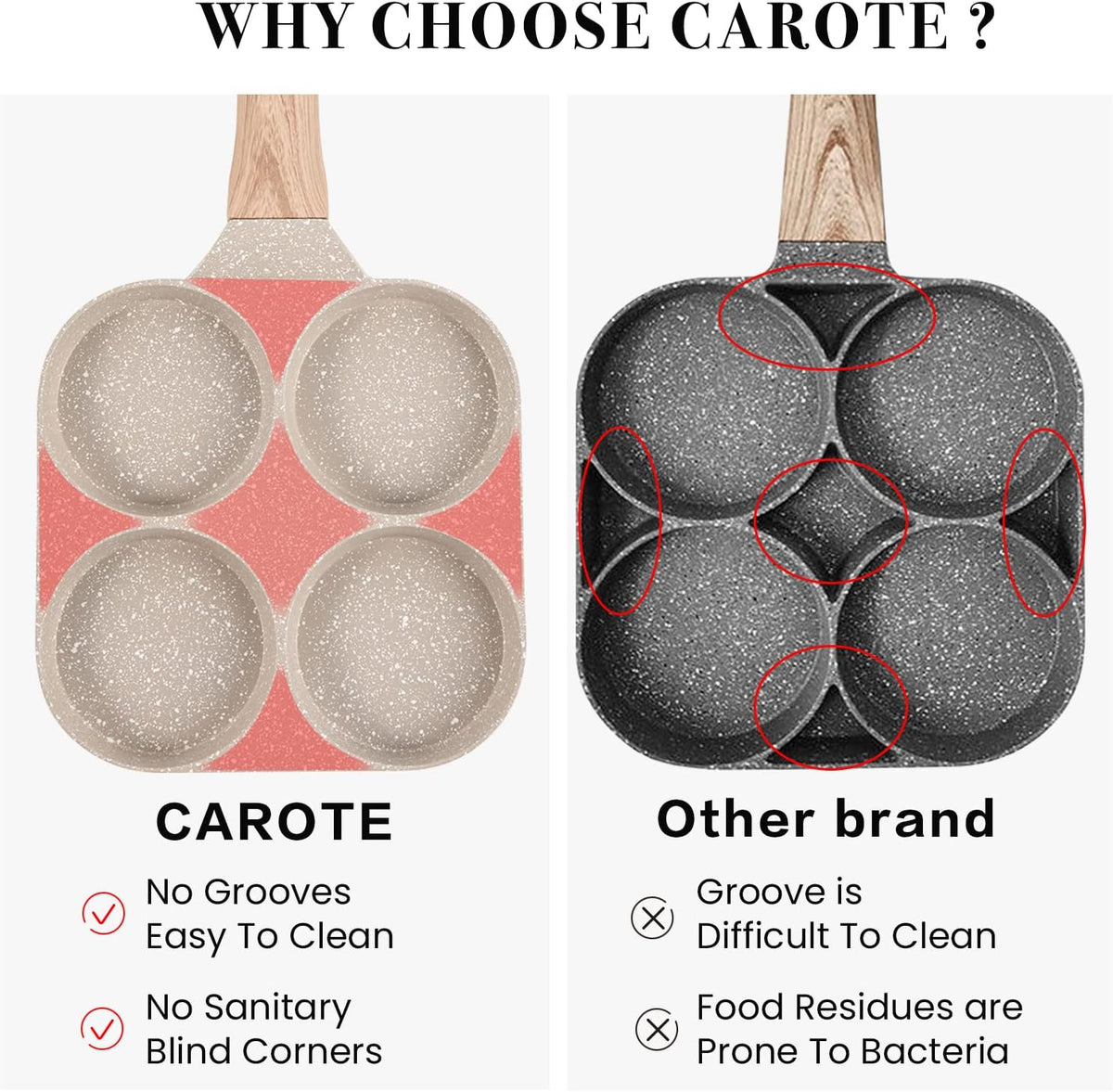 CAROTE 4-Cup Nonstick Granite Egg Pan, Cream White