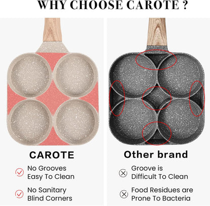 CAROTE 4-Cup Nonstick Granite Egg Pan, Cream White