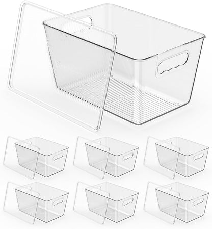 Clear Plastic Storage Bins, 4-Pack Stackable Pantry Organizers and Storage Containers for Kitchen, Fridge, Cabinet and Closet Organization - Home Essentials