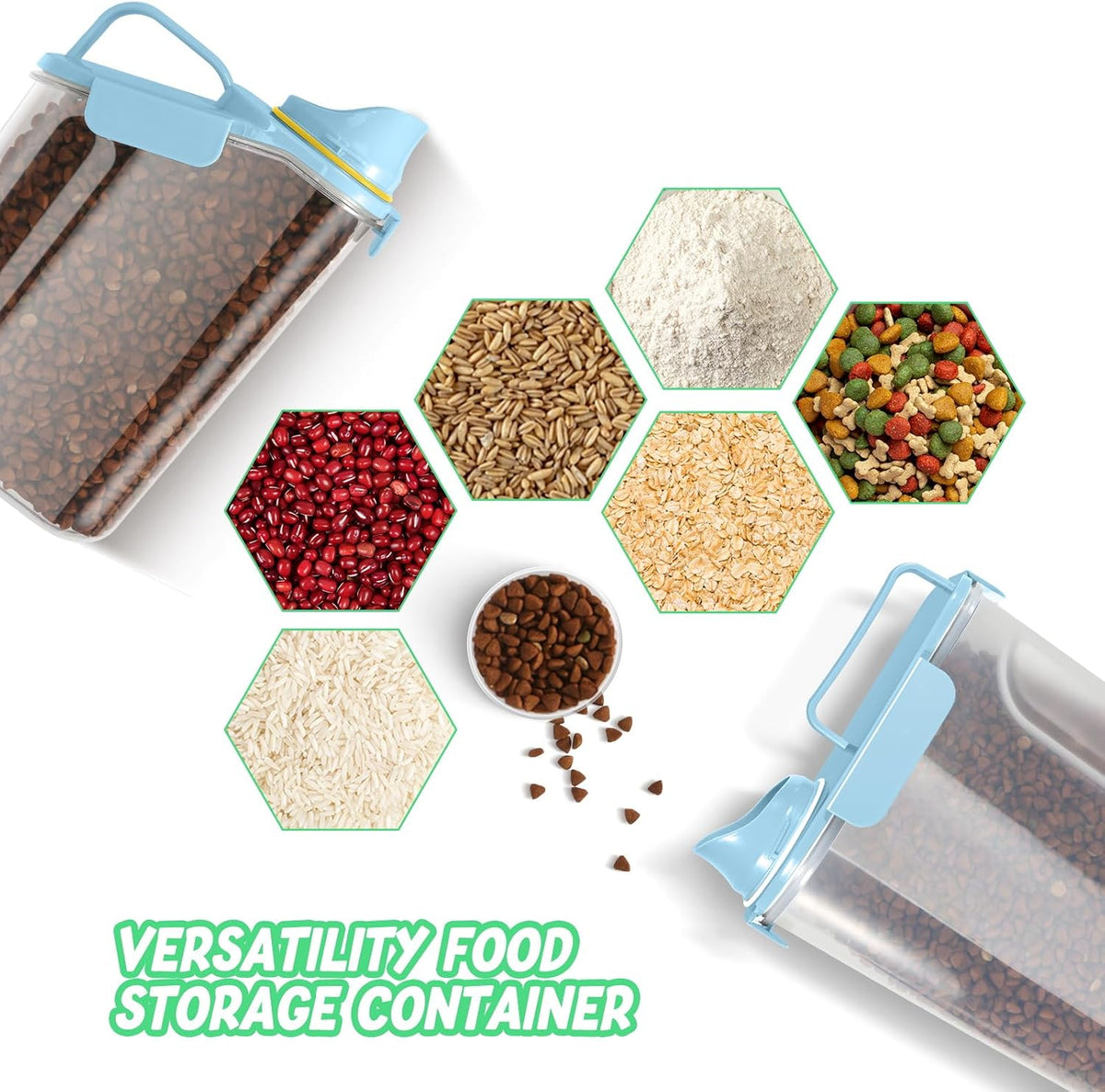 LEAWALK 5-7Lbs Dog Cat Food Storage Container with Upgraded Large Nozzle BPA-free, 4 Snap Seals Plastic Pet Food Storage Containers with Handles are Easy to Clean and Carry