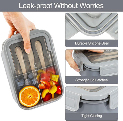 Caperci Classic Bento Box Adult Lunch Box for Older Kids - Leakpoof 47 oz 3-Compartment Lunch Containers for Adults and Teens, Built-in Utensil Set, Ideal for On-the-Go Balanced Eating,Khaki Green