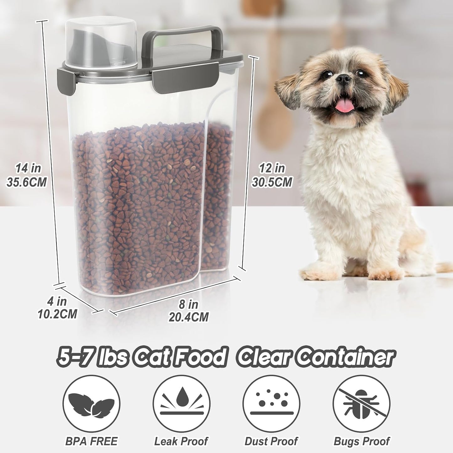 LEAWALK 5-7Lbs Cat Dog Storage Container, Portable Pet Food Containers with Upgraded Large Spout and Cup, Small Animal Kibble Dispenser for Bird Seed, Oatmeal, Rice, Flour, Brown Sugart-Dark Green