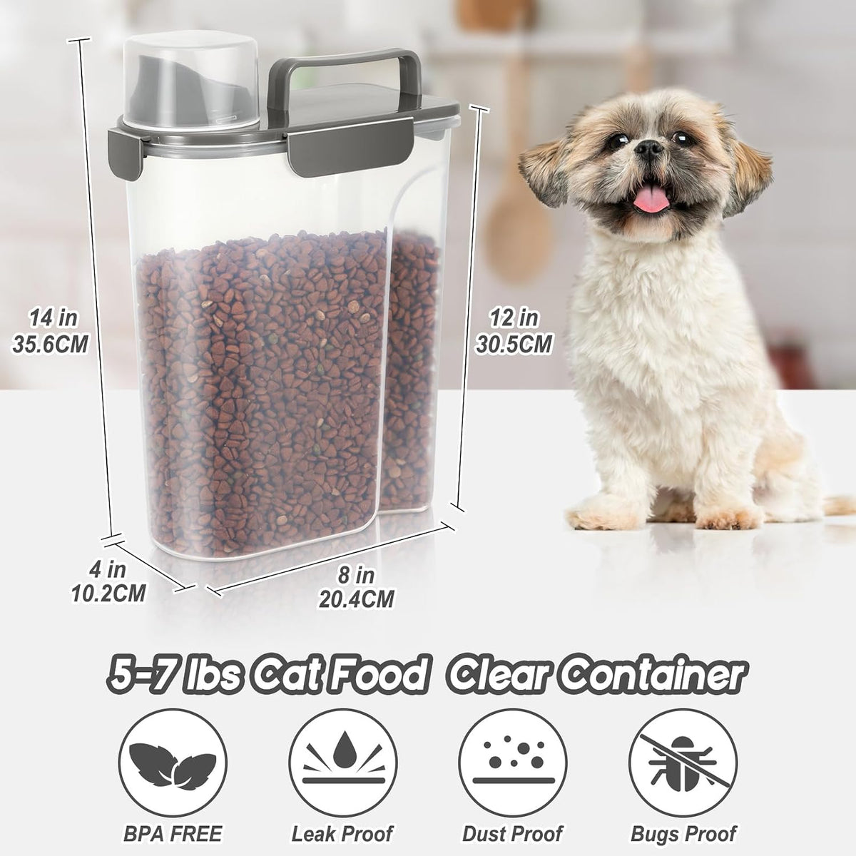 LEAWALK 5Lbs Airtight Cat Dog Food Storage Container with Upgraded Large Nozzle BPA-Free, Pet Food Storage Containers for Rice, Grain, Pet Food, Flour, Dog Treat Storage (Dark Gray, 5L-1pack)