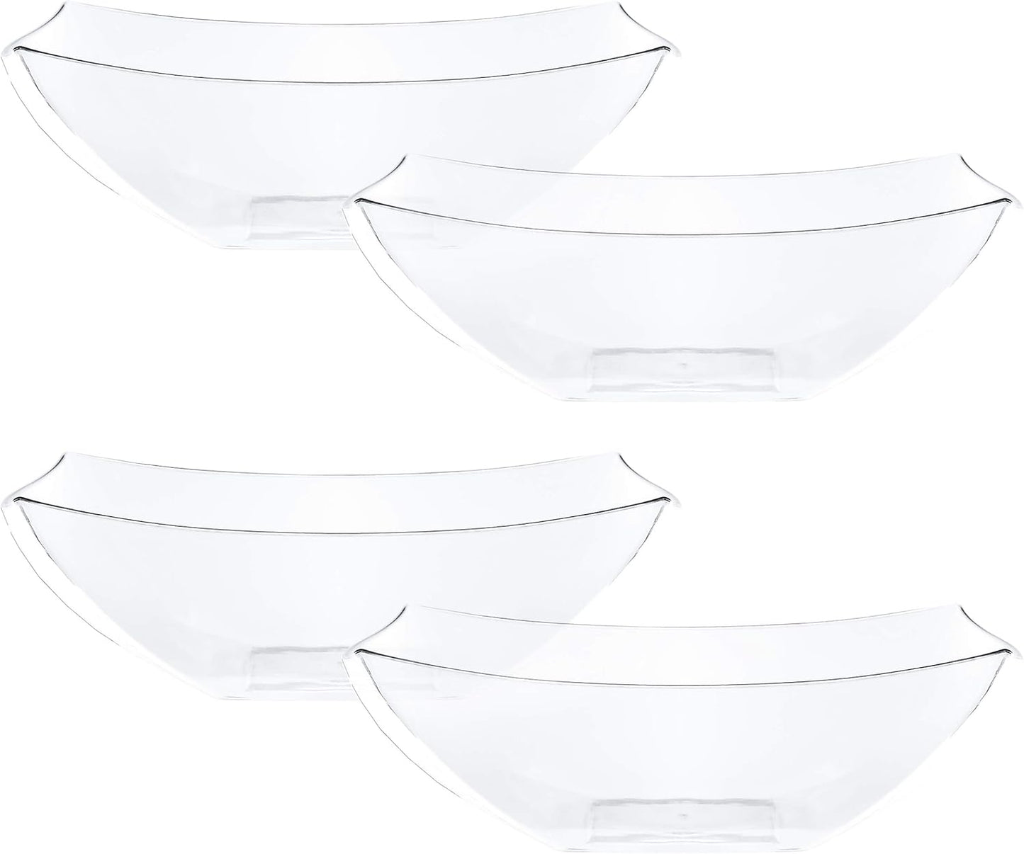 PLASTICPRO Disposable Square Serving Bowls, Party Snack or Salad Bowl, Plastic Clear or White Pack of 4 (16 OUNCE, White)