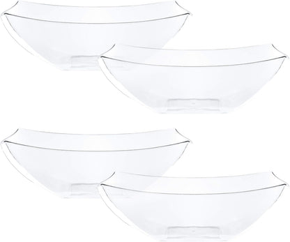 PLASTICPRO Disposable Square Serving Bowls, Party Snack or Salad Bowl, Plastic Clear or White Pack of 4 (16 OUNCE, White)