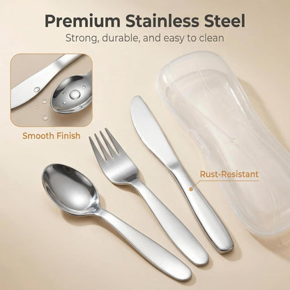 VANRA 2 Pieces Children Fork Spoon Set with Travel Case for Lunch Box, 18/8 Stainless Steel Kids Silverware Flatware Set Kids Utensil Set for School, 5.9in (Fork Spoon)