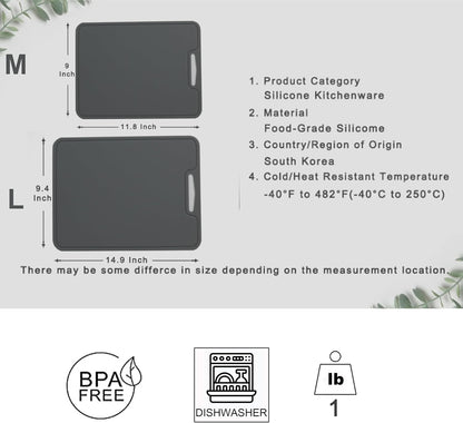 Blue Premium Thick & Flexible Silicone Cutting Mat(Medium & Large Bunble), BPA Free, Knife Friendly, Non-Toxic, Anti-Slip, Dishwasher Safe, Space Saving, Easy Grip Handle, Ergonomic Design, Cho