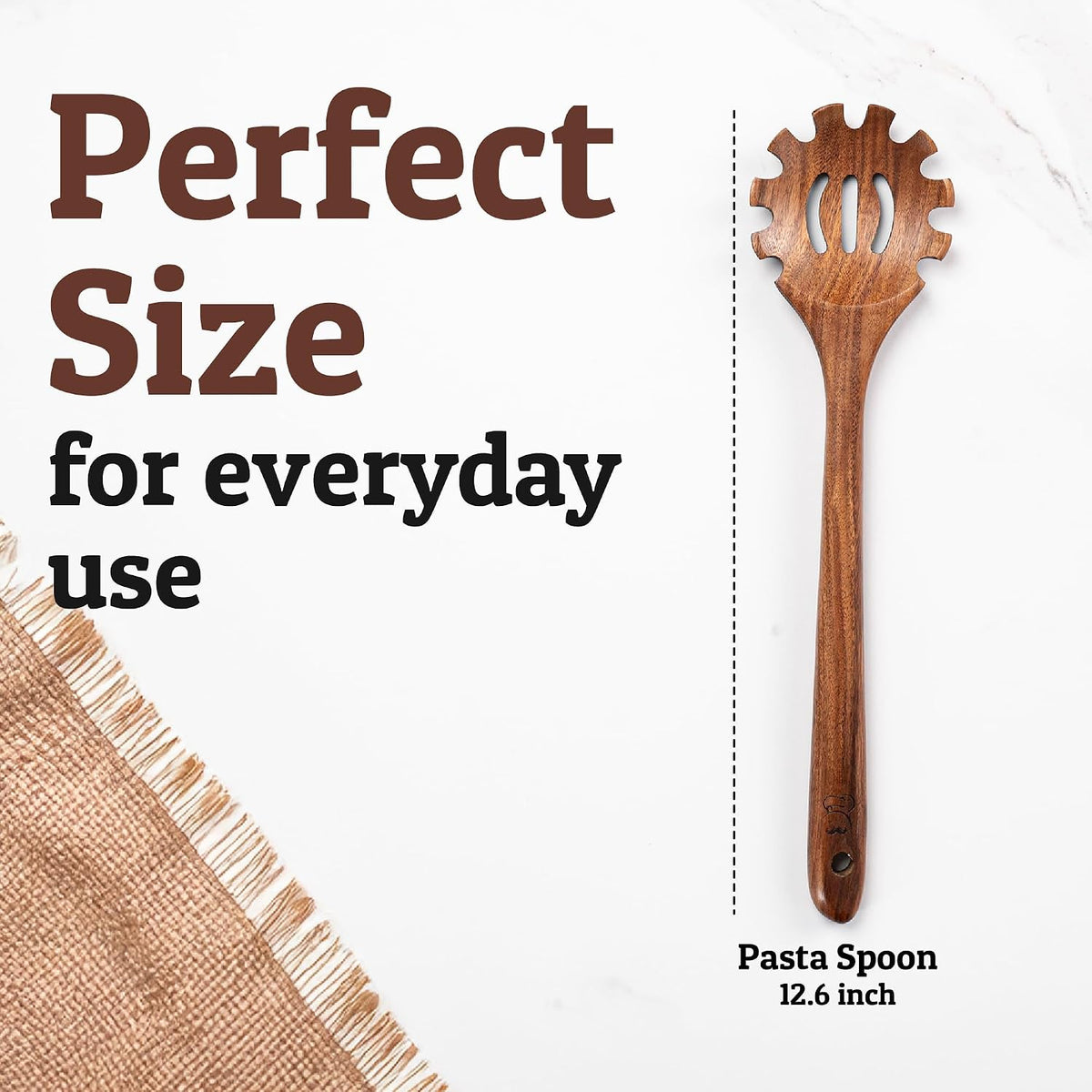 PriorityChef Wooden Slotted Spoon - Premium Teak Cooking Utensil for Frying, Straining & Serving - Long Handle Kitchen Spoon for Nonstick Cookware - Handcrafted Durable Wood