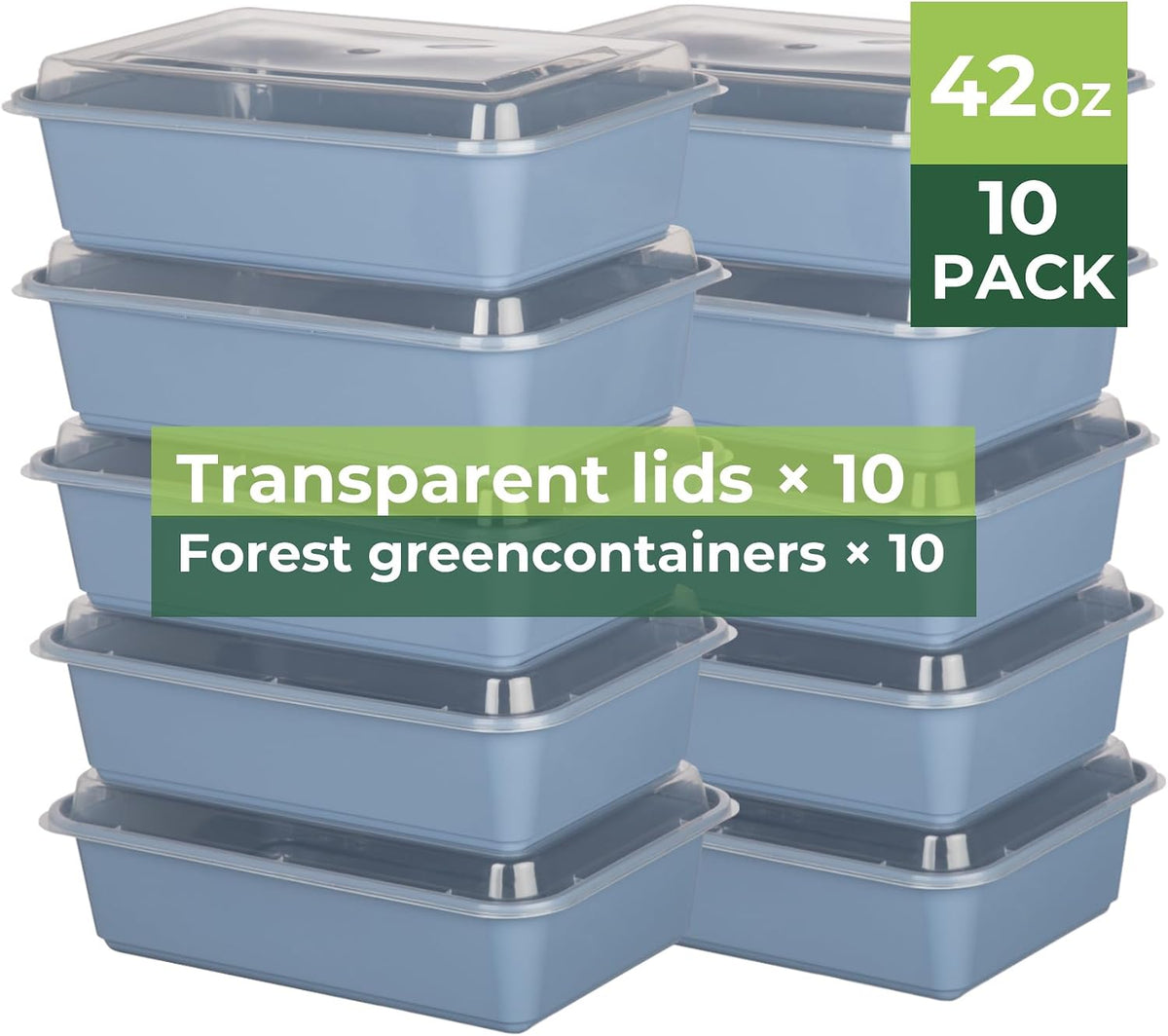 10 Pack 42 oz Meal Prep Containers, Reusable Plastic Food Prep Storage Containers with Printed Lids, Stackable, Leakproof, Microwave & Freezer & Dishwasher Safe,To Go Take Out Box