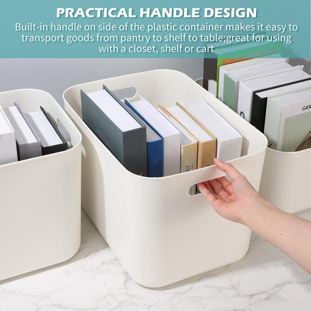 Zopeal Plastic Storage Bins 10 Pcs White Pantry Organizer Bins Small Baskets Storage Containers for Home Kitchen (10 x 7 x 6 Inch)
