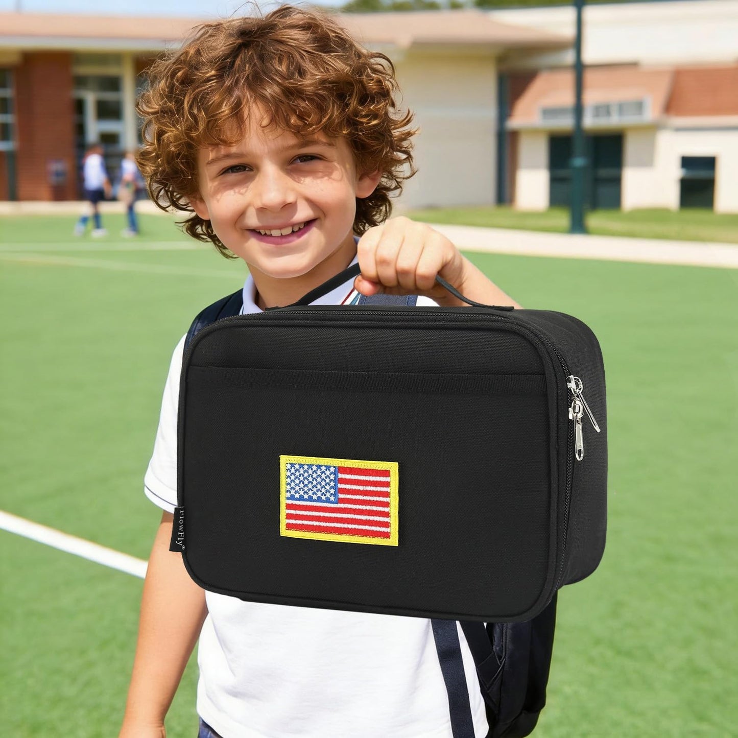 FlowFly Kids Lunch box Insulated Soft Bag Mini Cooler Back to School Thermal Meal Tote Kit for Girls, Boys, Black