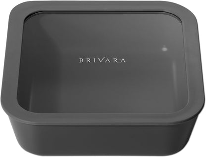 Ceramic Coated Glass Food Storage Container | No PTFE, PFOA, PFAS, and BPA | Reusable Non Toxic Meal Prep Container with Glass Lid | Easy To Store | 3 Cup Rectangle [Onyx]
