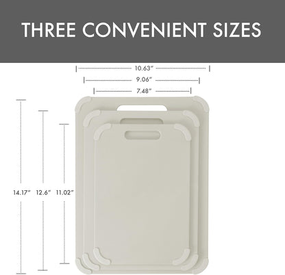 Dexas Fresh Prep 3-Pack Non-Slip Cutting Board Set – Dishwasher Safe Plastic Boards with Silicone Grip Corners & Handle, Sage (14.17" x 10.63", 12.6" x 9.06", 11.02" x 7.48")