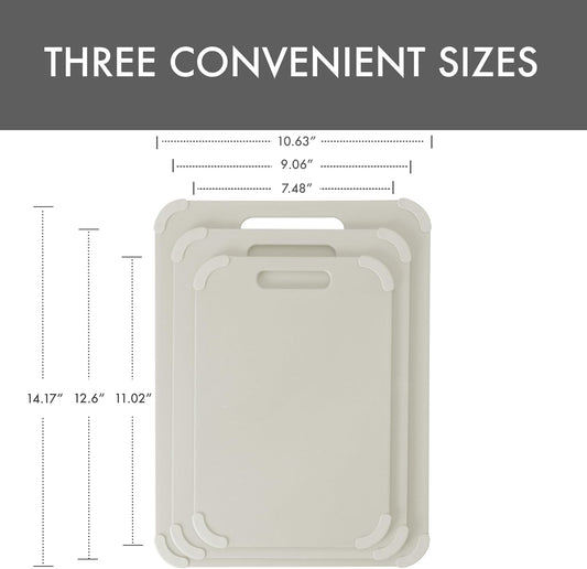 Dexas Fresh Prep 3-Pack Non-Slip Cutting Board Set – Dishwasher Safe Plastic Boards with Silicone Grip Corners & Handle, Sage (14.17" x 10.63", 12.6" x 9.06", 11.02" x 7.48")