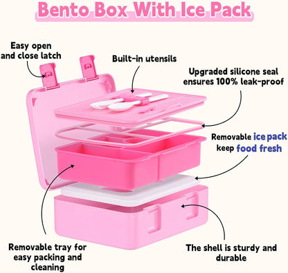 rockpapa Chill Kids Lunch Box Set with Leakproof 5.5 Cups Bento Box, Reusable Ice Pack, 14oz Insulated Water Bottle & Lunch Bag, BPA-Free Microwave Safe for School Boys Girls (Black Games)