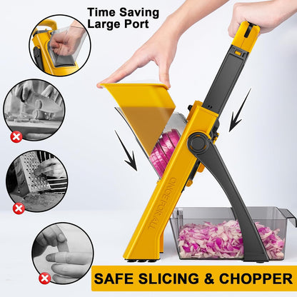 Jonscook All-in-1 Update Safe Mandoline Slicer for Kitchen, Food Chopper with Container, Thickness Adjustable Vegetable Chopper, Potato French Fry Cutter Tomato Apple Slicer Onion (BlackKnight)