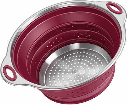 Collapsible Colander Set with Silicone Mat,2-in-1 Stainless Steel Colander for Kitchen, Foldable Metal Colander, Space-Saving for Pasta Veggies Fruit(NAVY BLUE)