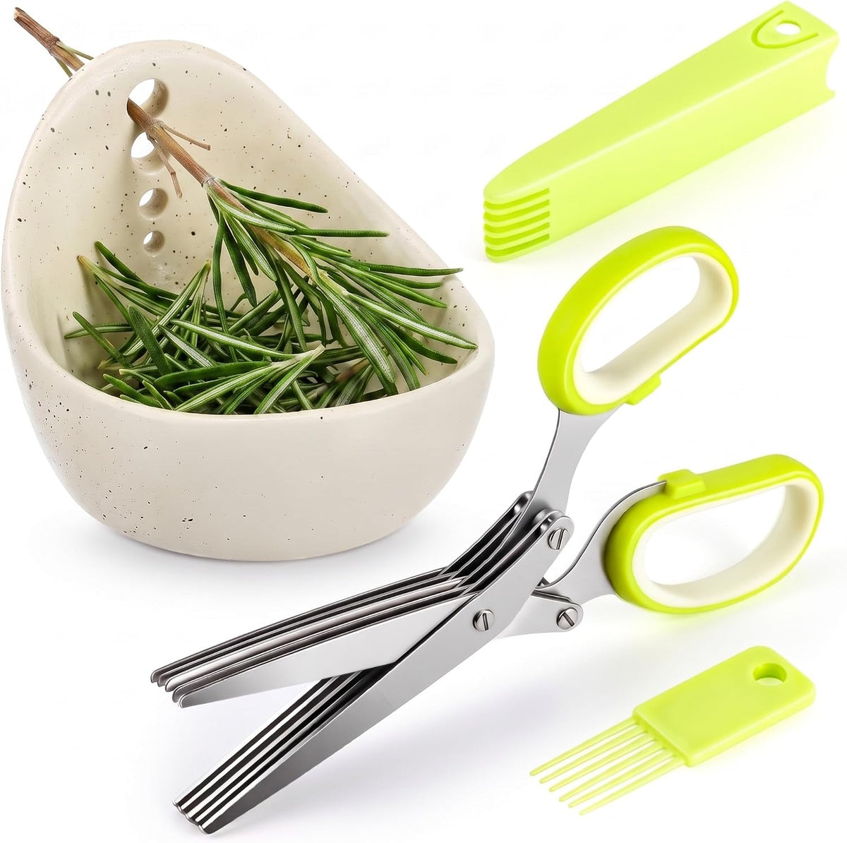 Remerry 5 Blades Herb Scissors with Herb Stripper Bowl for Kitchen