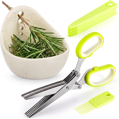 Remerry 5 Blades Herb Scissors with Herb Stripper Bowl for Kitchen