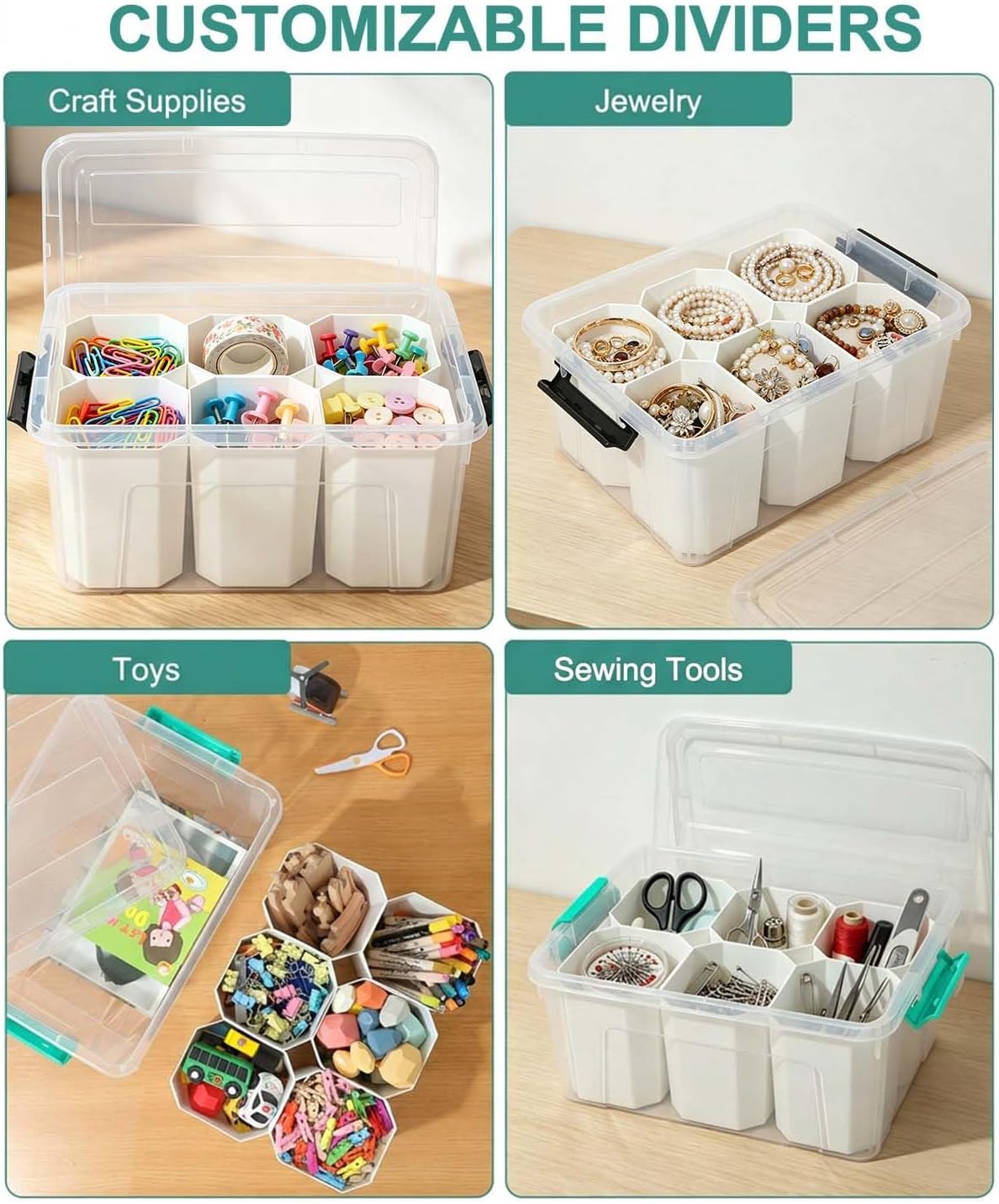 EOENVIVS Plastic Storage Bins with Lids 6 Pack, 7 Quart Storage Containers With Black Buckle Latch, Stackable Storage Organizers for Home Pantry Office Classroom Organization, Clear