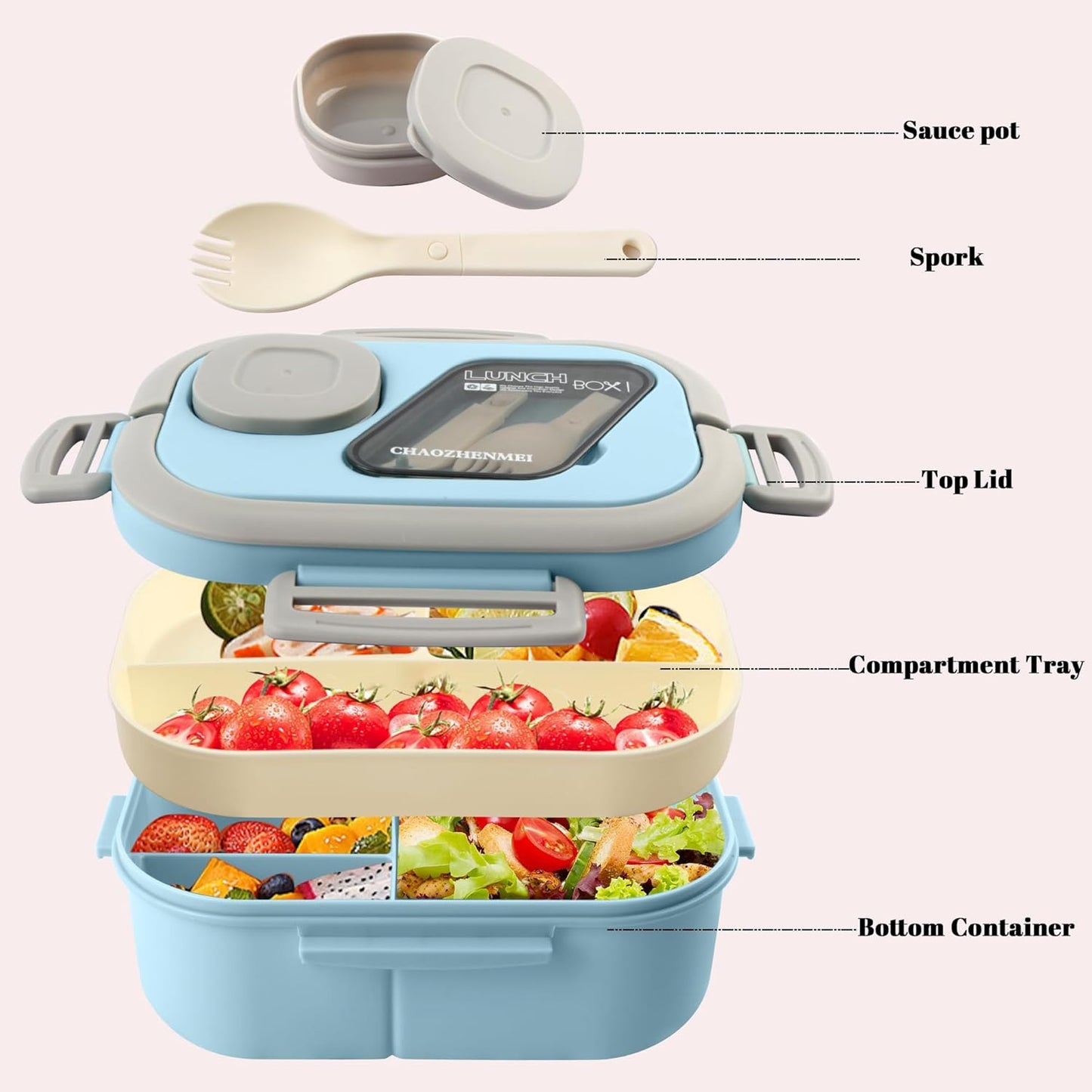 Adults Bento Lunch Box,Salad Container Large 43oz Salad Bowl, Bento-Style Tray for Toppings, 3oz Sauce Container for Dressings, and Built-In Reusable Fork (Green)