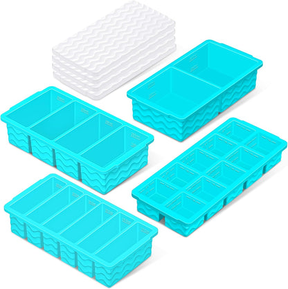 Silicone Freezer Trays with Lid (4-Pack), 1-Cup, 2-Cup, 1/2-Cup & 2-Tbsp Silicone Freezer Molds, Stackable Soup Freezer Meal Prep Containers,Ice Cube Tray for Making Sauce,Smoothies,Yogurt Bites