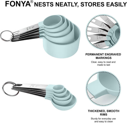 Measuring Cups and Spoons Set, 10-Piece with Stainless Steel Handles, Pink