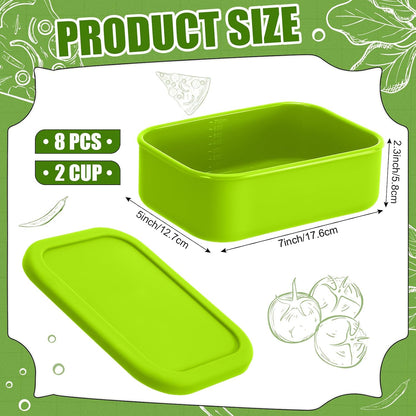 Nuogo 8 Pcs 2 Cup Silicone Freezer Trays with Lid Silicone Soup Freezer Molds Rectangle Soup Containers Reusable Food Preserving Tray Freezing Ice Trays for Soups Sauces Stews(Blue)
