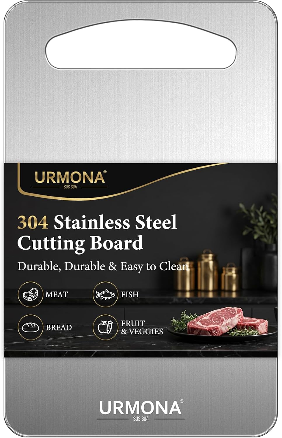 URMONA 3 PCS 304 Stainless Steel Cutting Board Set for Kitchen