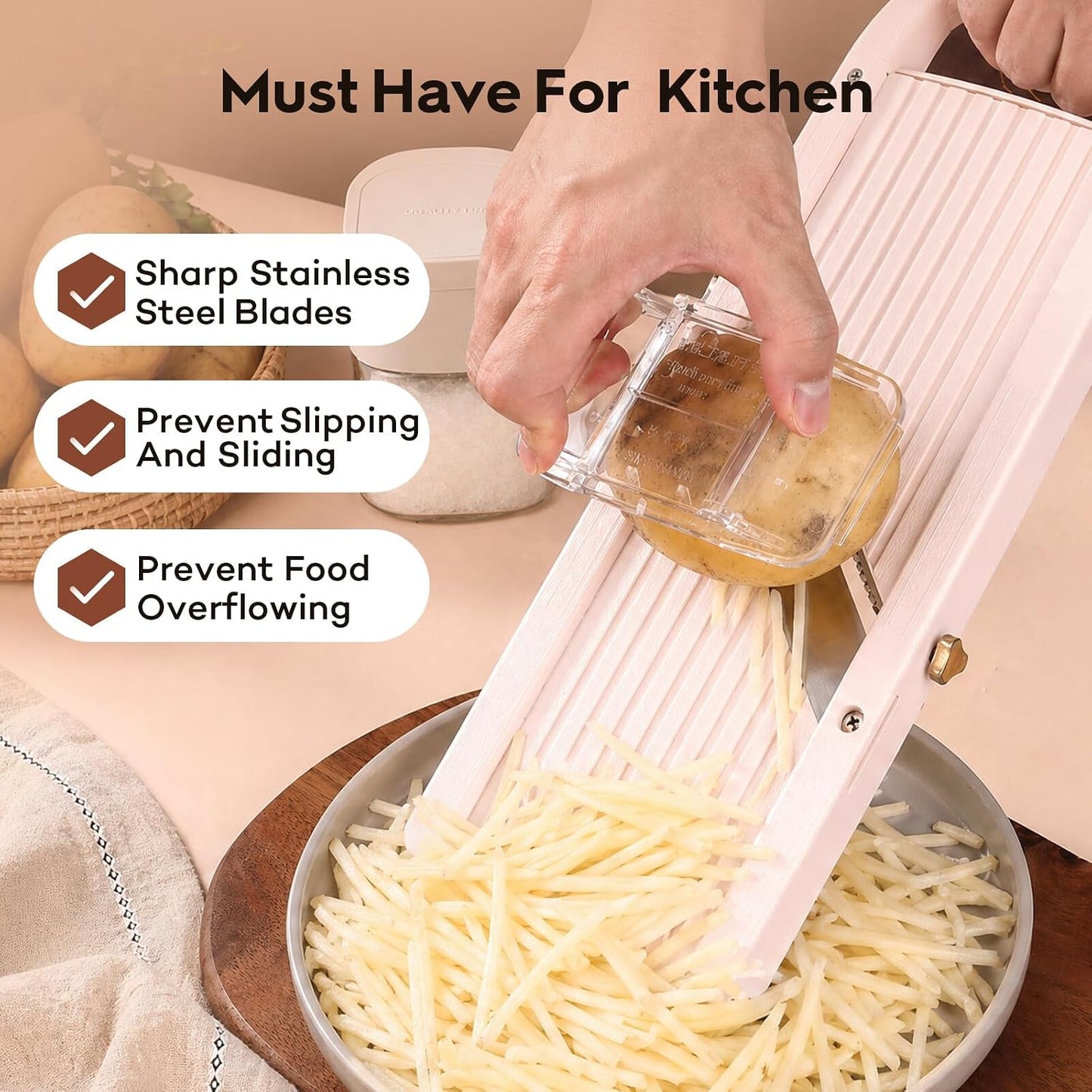 Mandoline Slicer for Kitchen, Upgrade Slicer for Vegetable, Professinal Japanese Vegetable Cutter with 4 Stainless Steel Blades