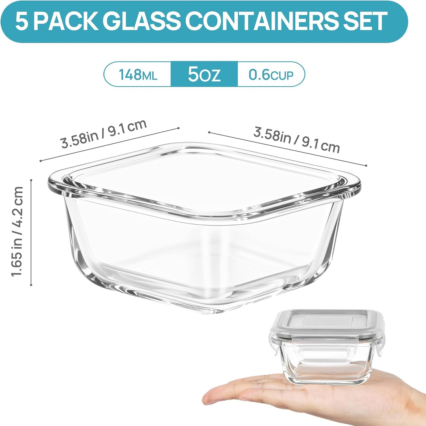 Vtopmart 10 Pack 35oz Glass Food Storage Containers with Lids, Meal Prep Containers, Airtight Reusable Lunch Container Set, Safe for Oven, Microwave, Freezer, and Dishwasher, Grey