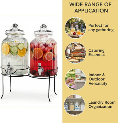 Style Setter Canyon Glass Beverage Dispenser with Stand Set of 2-1.3 Gallon Drink Dispenser with Stand & Spigot - Leak-Proof Lemonade Dispenser - Punch Dispenser for Parties, Weddings, Birthdays