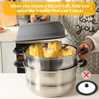 Collapsible Microwave Splatter Lid with Vented Tempered Glass Cover Wok Lid for Microwave Safe, Stockpot Steamer Pot Pan Round Bowl 6" 7" 8" 9" 10" 11" 12" Universal Multifunction Silicone Cover