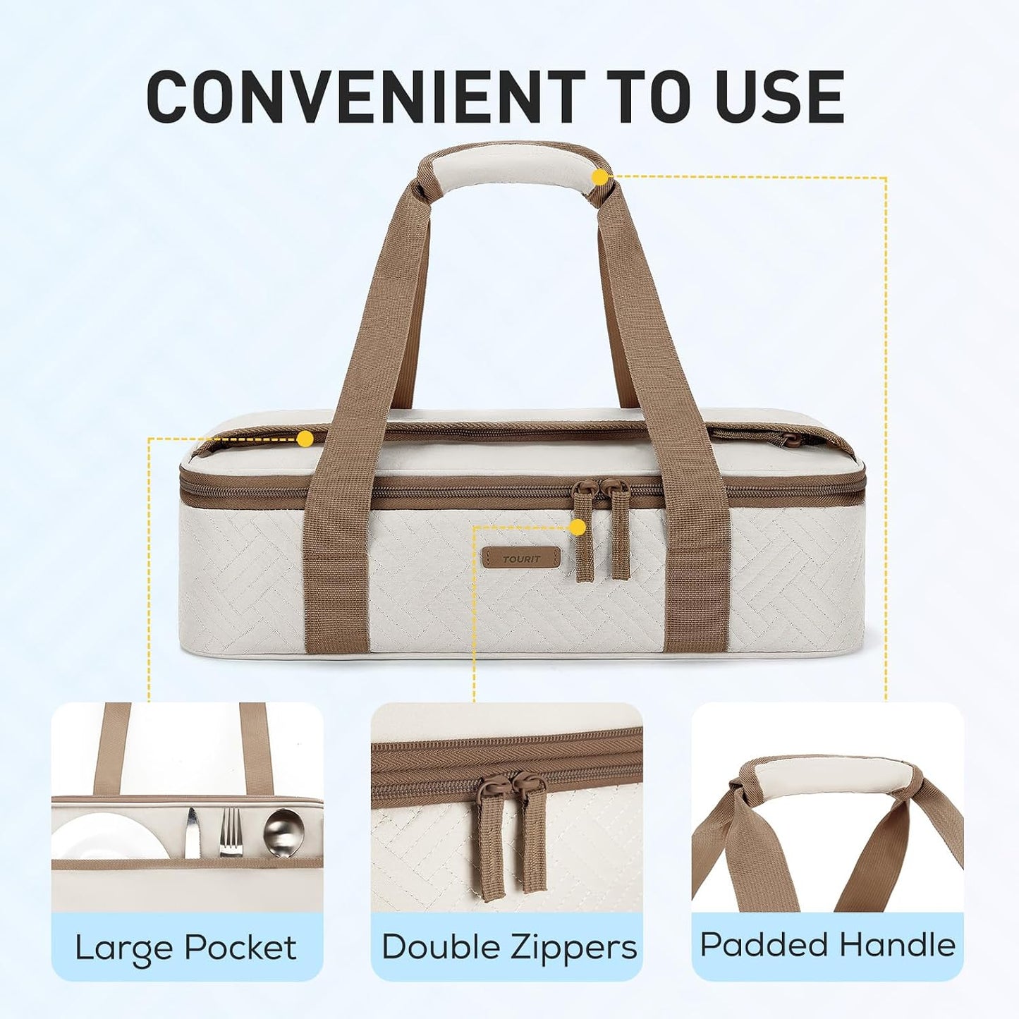 TOURIT Double Decker Insulated Casserole Carrier for Hot or Cold Food Expandable Thermal Food Carrier for Picnic Cookouts Potluck Parties Fits 9" x 13" Baking Dish