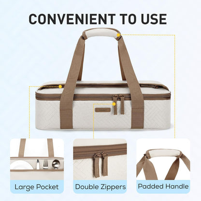 TOURIT Double Decker Insulated Casserole Carrier for Hot or Cold Food Expandable Thermal Food Carrier for Picnic Cookouts Potluck Parties Fits 9" x 13" Baking Dish