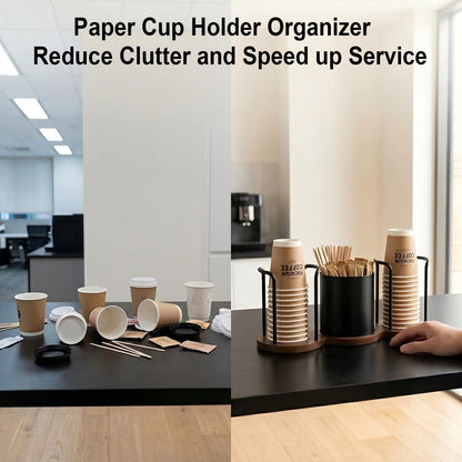 GOYLSER Coffee Station Organizer with Straw & Stirrer Storage Caddy for Cups Lids, Disposable Paper Cup Holder Cup Organizer for Coffee Bar, Office, Home Kitchen, Gold
