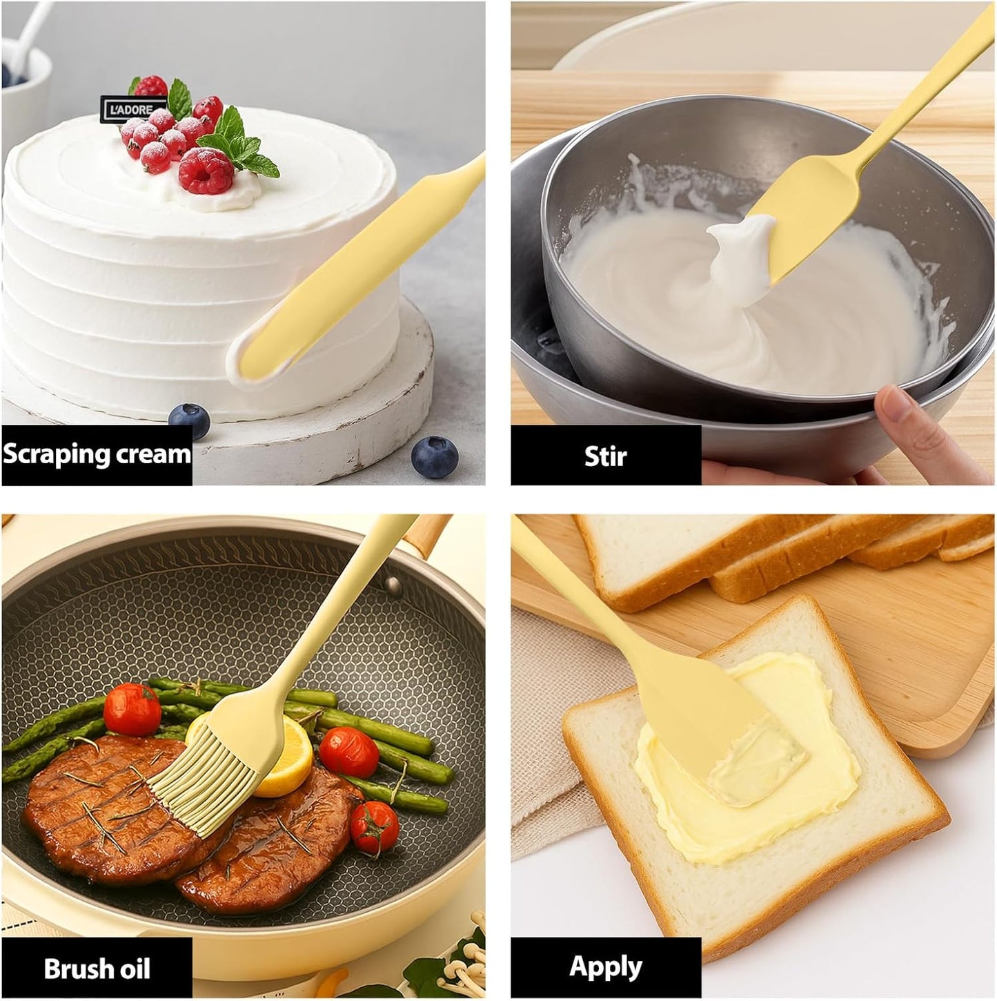 6 Pieces Silicone Spatula Set, Rubber Spatulas Silicone Heat Resistant Spatula Set for Kitchen Use, Food Grade Rubber Spatula with Ergonomic Grip, Cooking, BPA Free Dishwasher Safe(black)