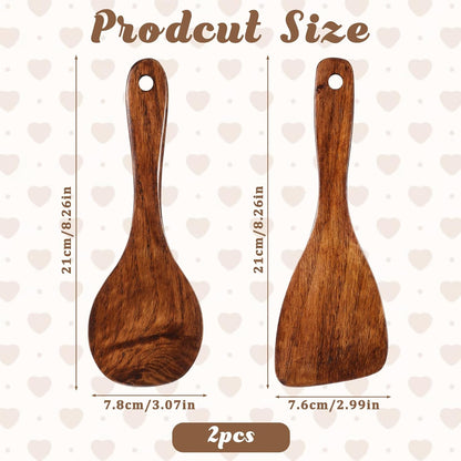 2Pcs Wooden Serving Scooper, Rice Paddle Set,