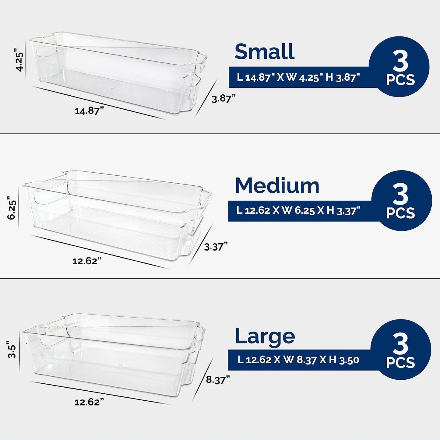 3 Pack Stackable Storage Bins - Plastic Storage Containers for Fridge, Pantry, Freezer, Closet & Kitchen, Clear Fridge Organizer Bins Ideal for Breastmilk, Baby Pouches & Formula Bottles | Small