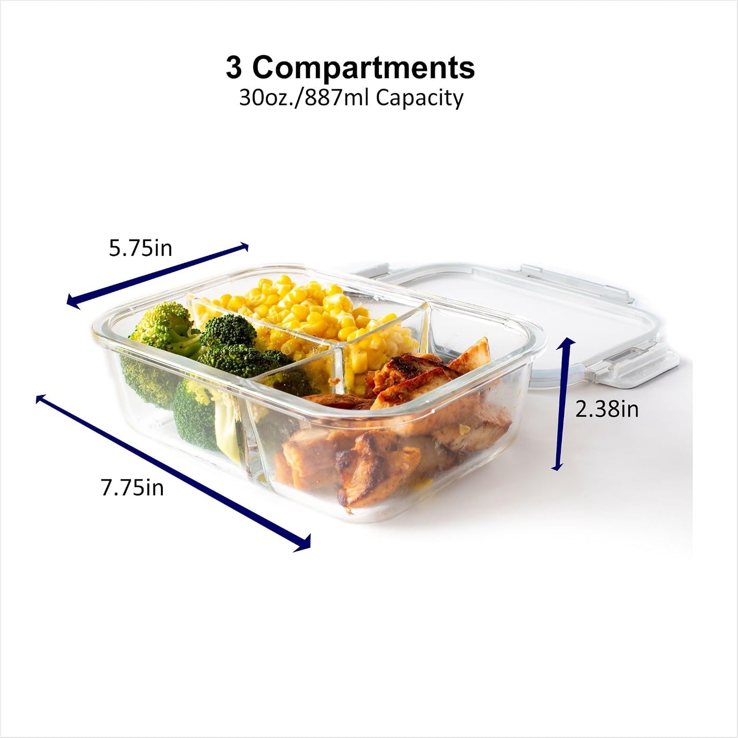 Orii 4 Piece Glass Food Storage Compartment Containers with Lids, Multiple, Charcoal Grey