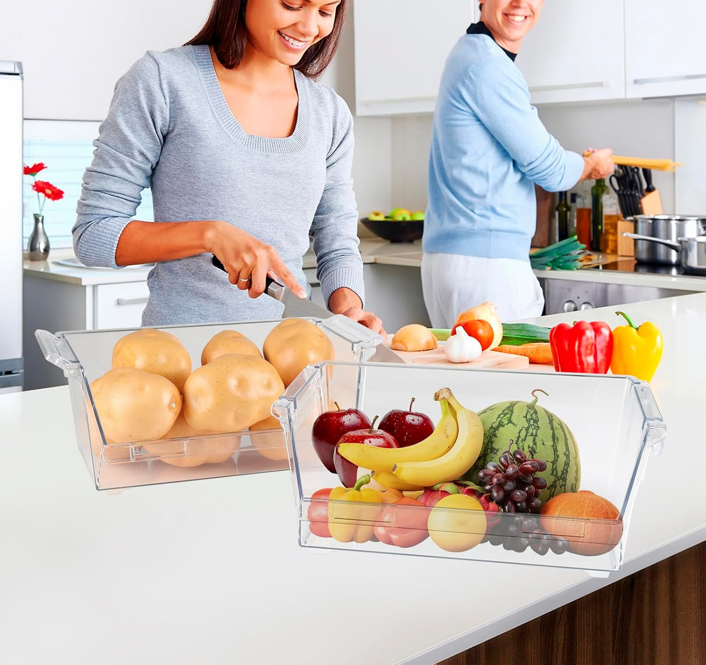 Potato and Onion Storage Bin for Pantry,Clear Stackable Plastic Storage Bins with Handles,Closet Storage Bin Open Front for Kitchen Pantry Bathroom,Onions and Potatoes,Fruits Vegatable Basket