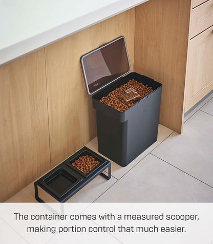 YAMAZAKI Home Tower Airtight Pet Food Storage Container - Cat And Dog Food Holder Bin With Transparent Lid And Handle - Extra Large - Polypropylene - 6.6 Gallons, 25 Liters
