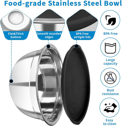 Stainless Steel Mixing Bowls with Lids Set, 7 Pcs Nesting Design Metal Mixing Bowls Salad Bowl for Mixing, Prepping and Serving Food(Size4.5-0.7QT)