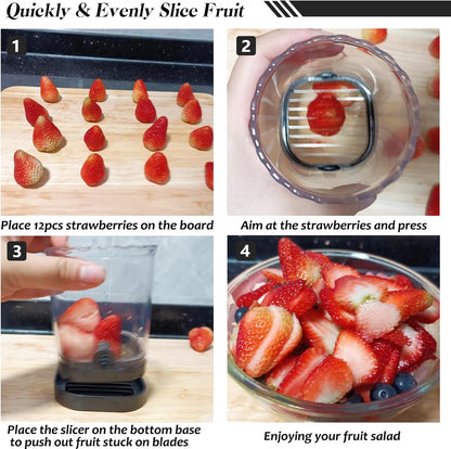 Creative Strawberry Slicer, Detachable Cutter with Push Plate (Pink)