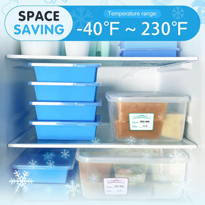 Walfos Silicone Freezer Tray with Lid - 1.5Cup Silicone Food Freezer Tray - Soup, Sauce, leftovers, Homemade Meal Prep Freezing Kitchen Storage Containers - 4pcs-blue